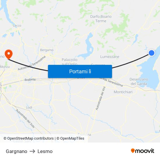 Gargnano to Lesmo map