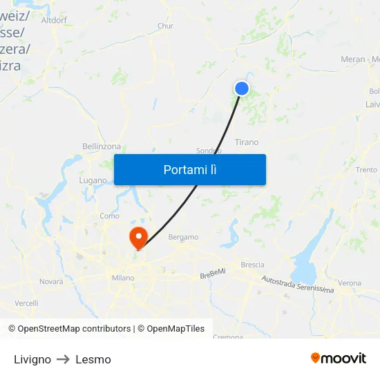 Livigno to Lesmo map