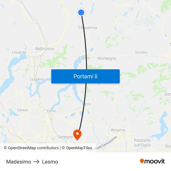 Madesimo to Lesmo map