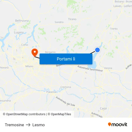 Tremosine to Lesmo map