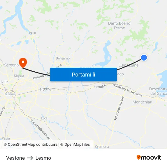 Vestone to Lesmo map