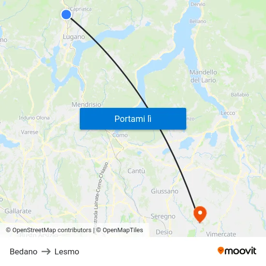 Bedano to Lesmo map
