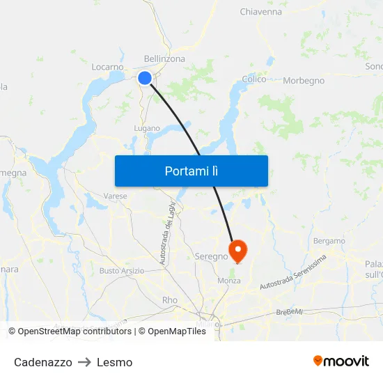 Cadenazzo to Lesmo map
