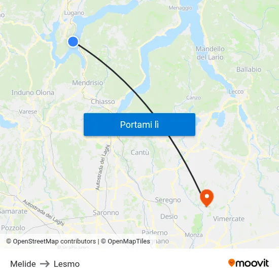 Melide to Lesmo map
