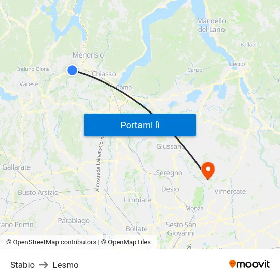 Stabio to Lesmo map