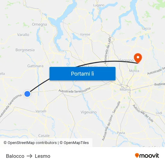 Balocco to Lesmo map