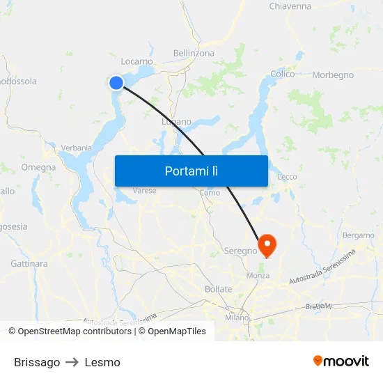 Brissago to Lesmo map