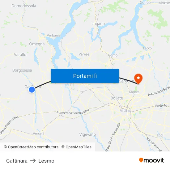Gattinara to Lesmo map