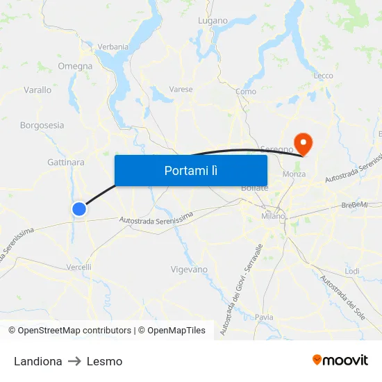Landiona to Lesmo map