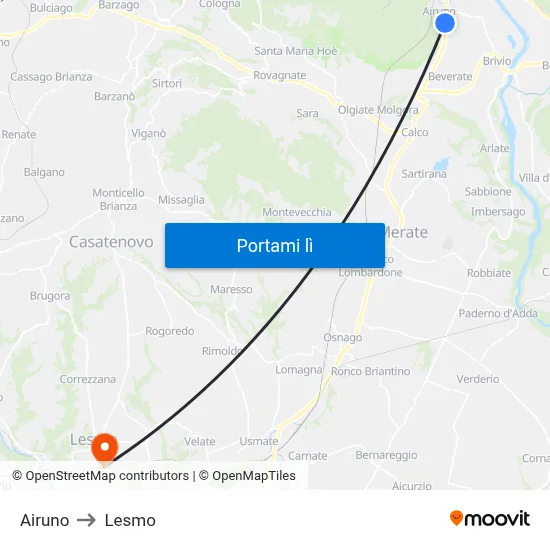 Airuno to Lesmo map