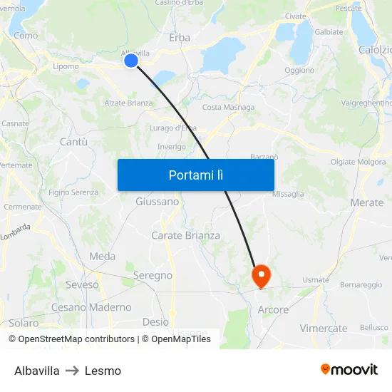 Albavilla to Lesmo map