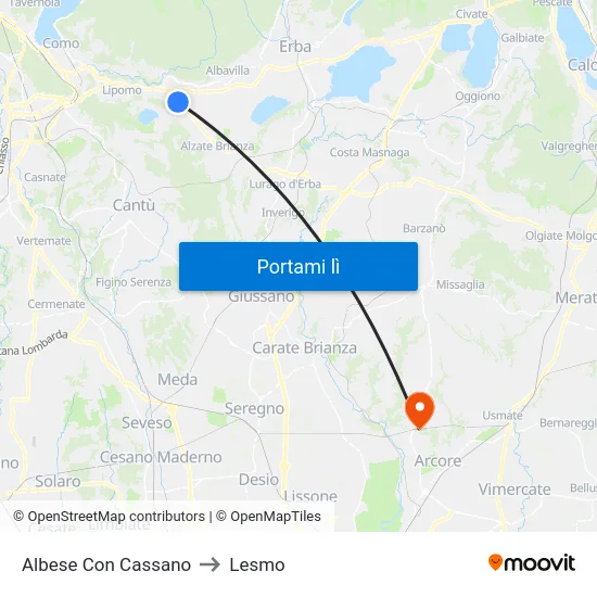 Albese Con Cassano to Lesmo map