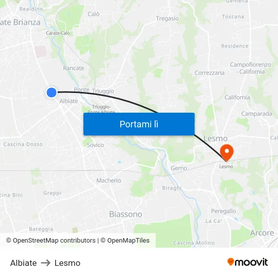 Albiate to Lesmo map
