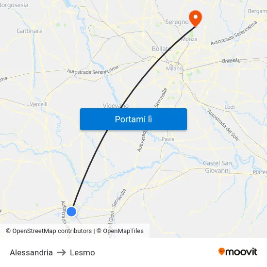 Alessandria to Lesmo map