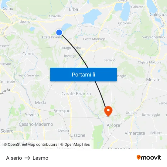 Alserio to Lesmo map