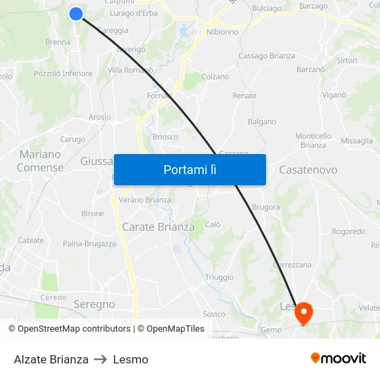 Alzate Brianza to Lesmo map