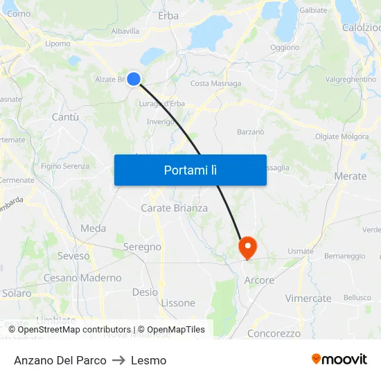 Anzano Del Parco to Lesmo map