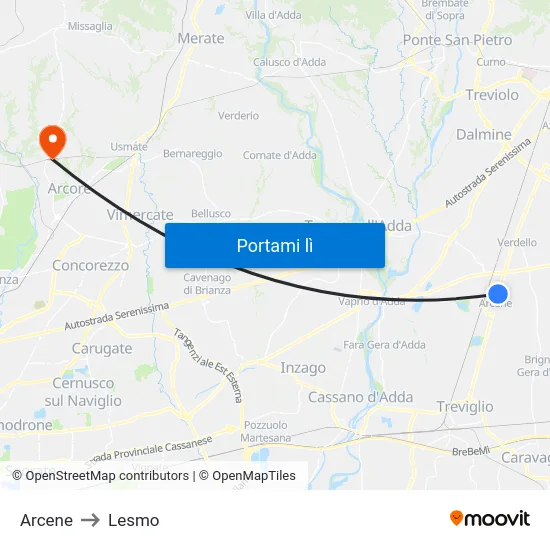 Arcene to Lesmo map