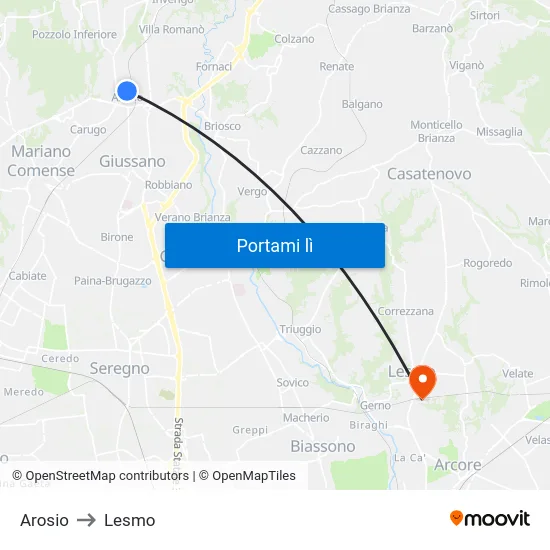 Arosio to Lesmo map