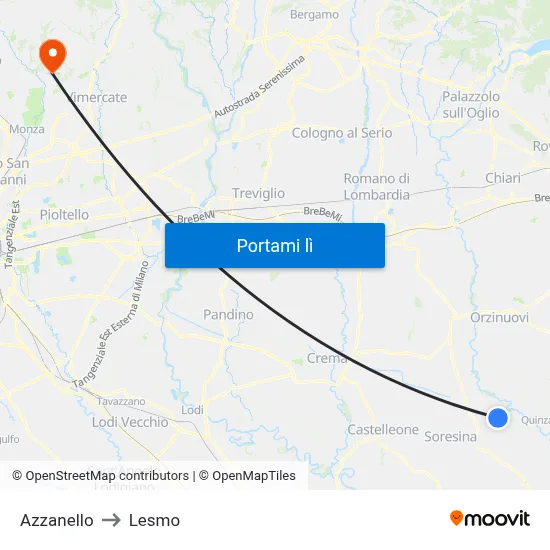 Azzanello to Lesmo map