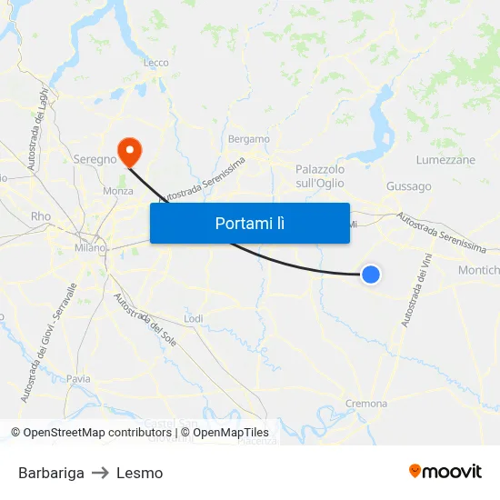 Barbariga to Lesmo map