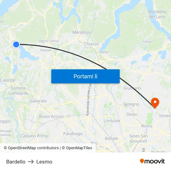 Bardello to Lesmo map