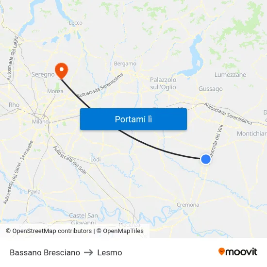 Bassano Bresciano to Lesmo map