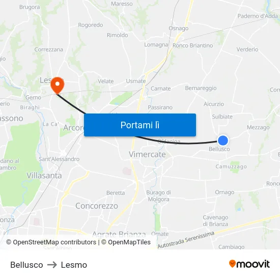 Bellusco to Lesmo map