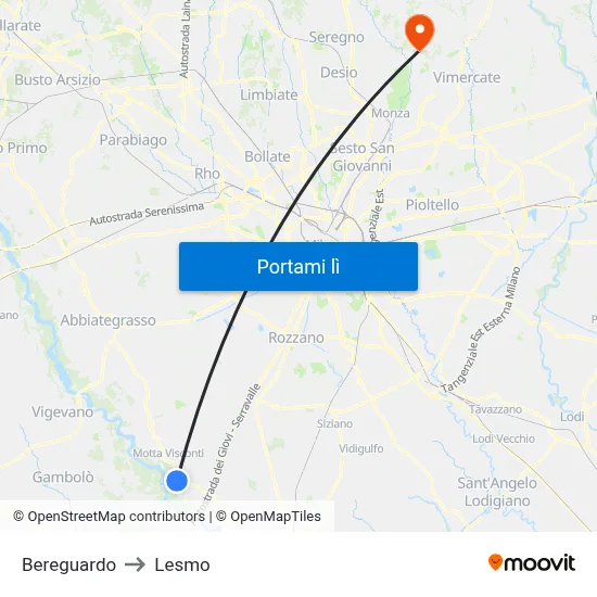 Bereguardo to Lesmo map