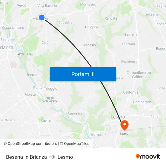 Besana In Brianza to Lesmo map