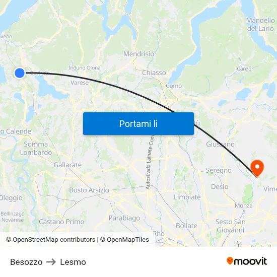 Besozzo to Lesmo map