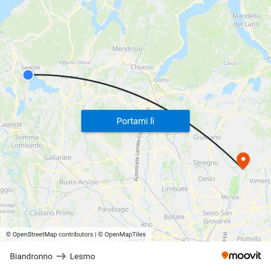 Biandronno to Lesmo map