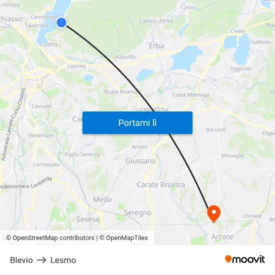 Blevio to Lesmo map