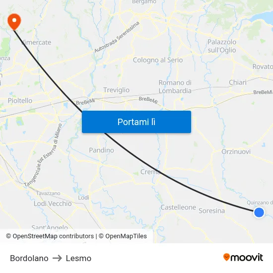 Bordolano to Lesmo map