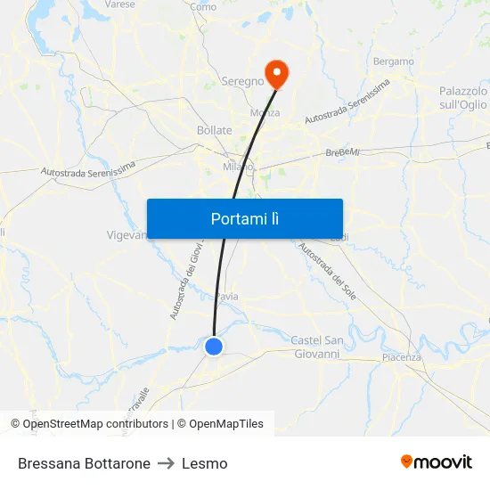 Bressana Bottarone to Lesmo map