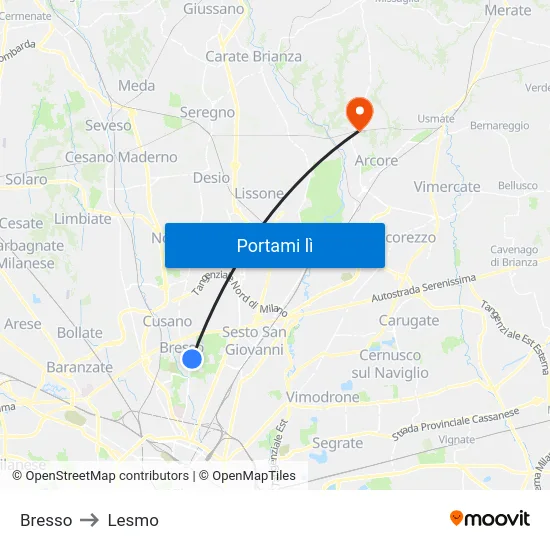 Bresso to Lesmo map