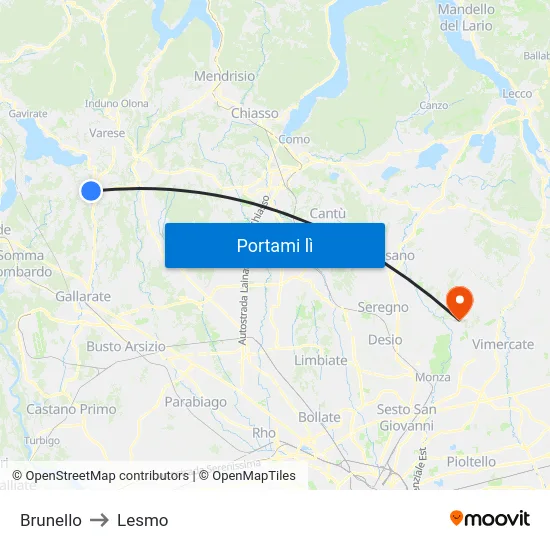 Brunello to Lesmo map