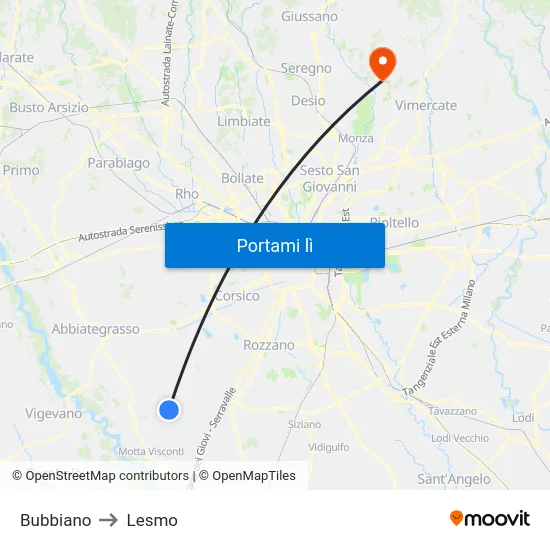 Bubbiano to Lesmo map