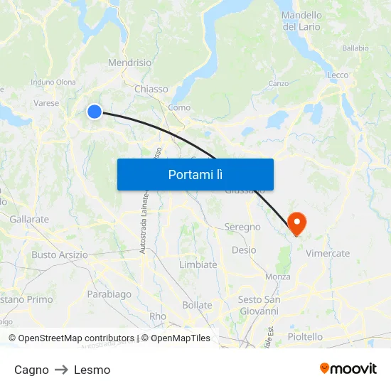 Cagno to Lesmo map