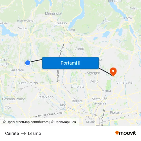 Cairate to Lesmo map