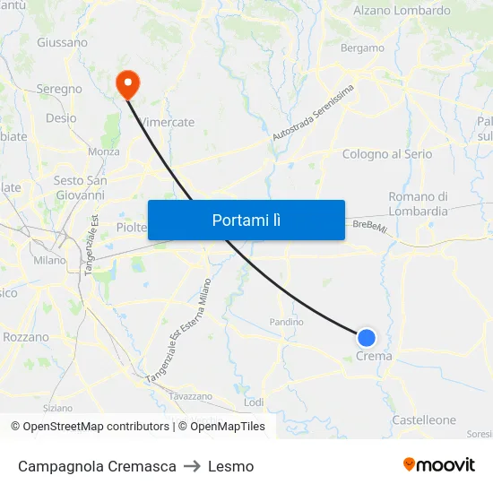Campagnola Cremasca to Lesmo map