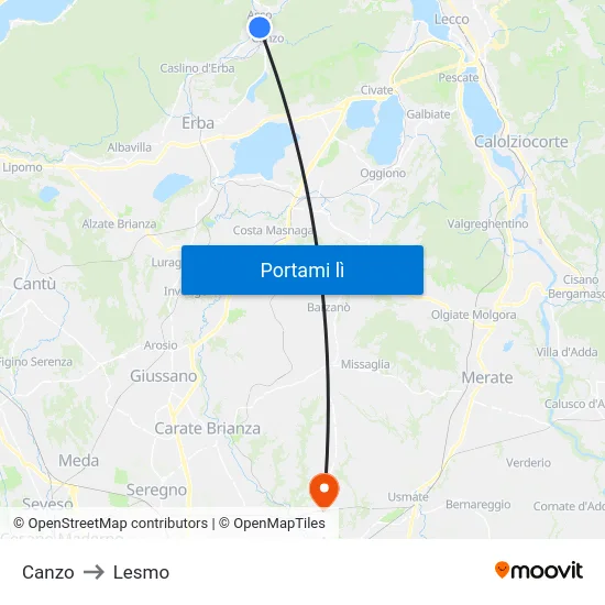 Canzo to Lesmo map