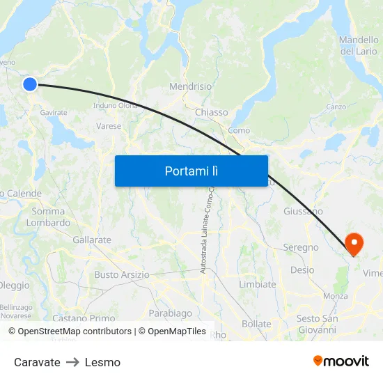 Caravate to Lesmo map
