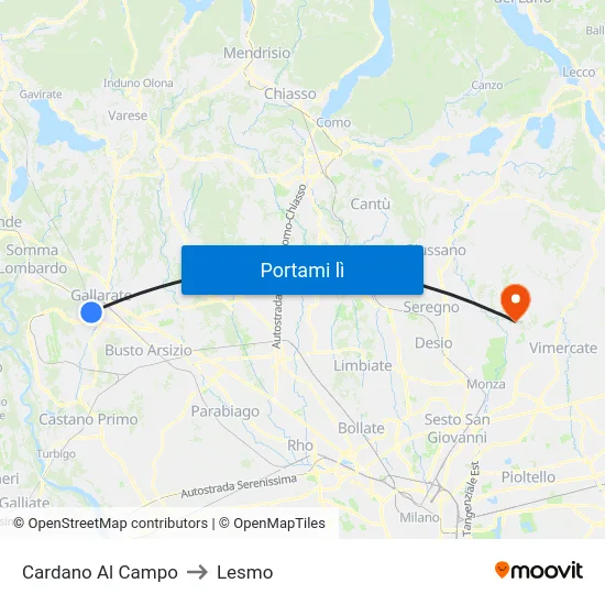 Cardano Al Campo to Lesmo map