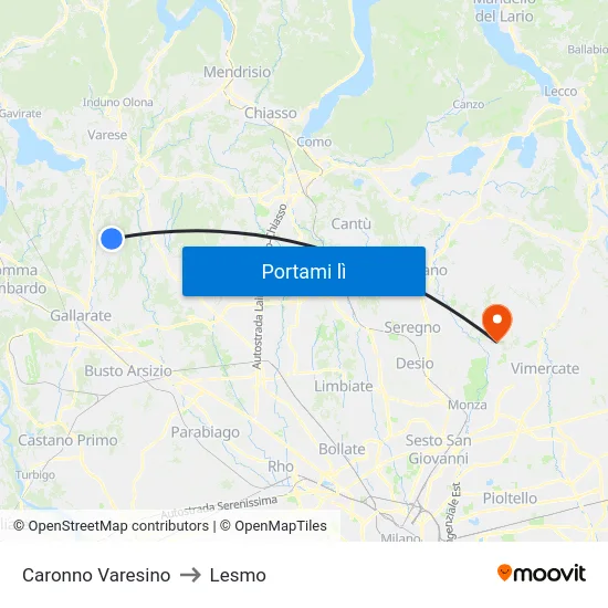 Caronno Varesino to Lesmo map
