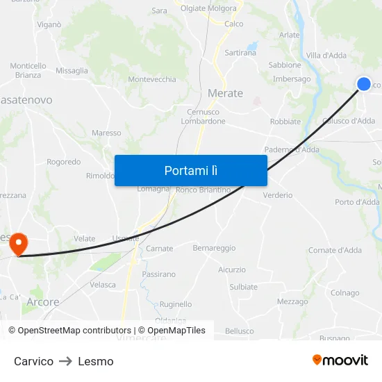 Carvico to Lesmo map