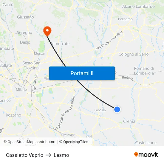 Casaletto Vaprio to Lesmo map