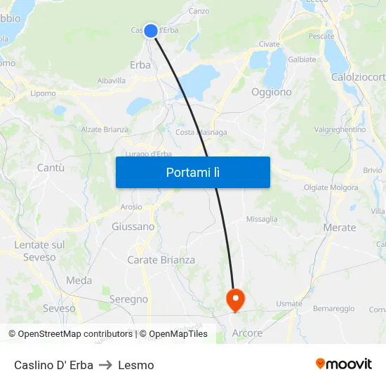 Caslino D' Erba to Lesmo map