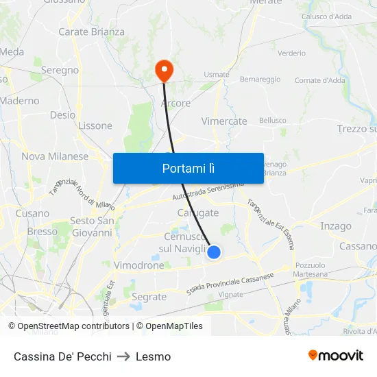 Cassina De' Pecchi to Lesmo map