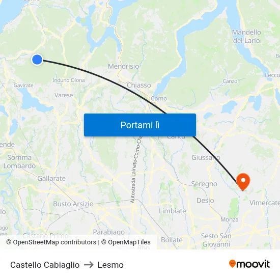 Castello Cabiaglio to Lesmo map